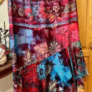 Chico's Asymmetrical Floral Skirt - Red and Blue vintage, silk, size 1, ethereal